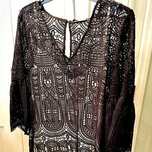 Kobi Halperin knee length black lace dress w/separate white lining Sz L NWT